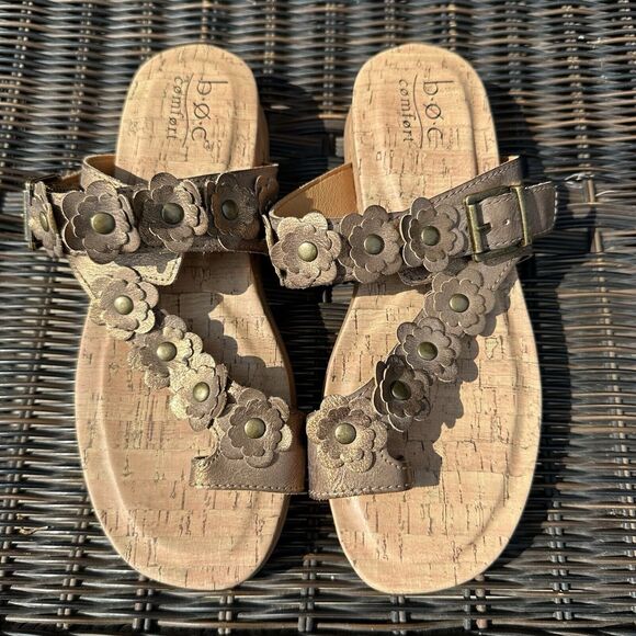 boc Shoes - B.O.C Born Sandals Womens 7M Slides Toe Loop Wedge Platform Floral Cork Slip On